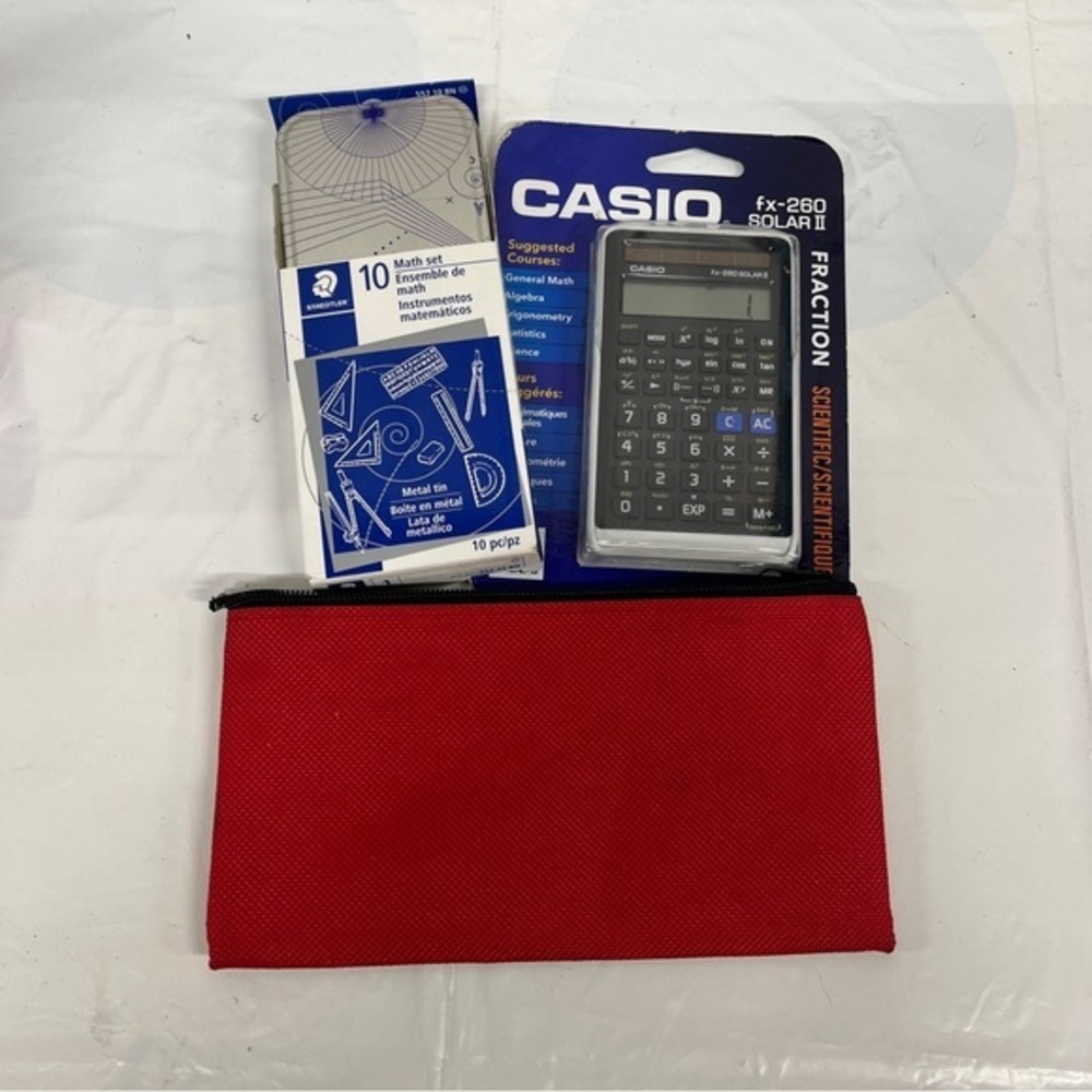 Calculator geometry set in pencil case bundle